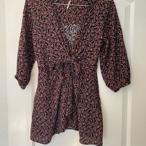 Free People Black and Pink Floral Blouse